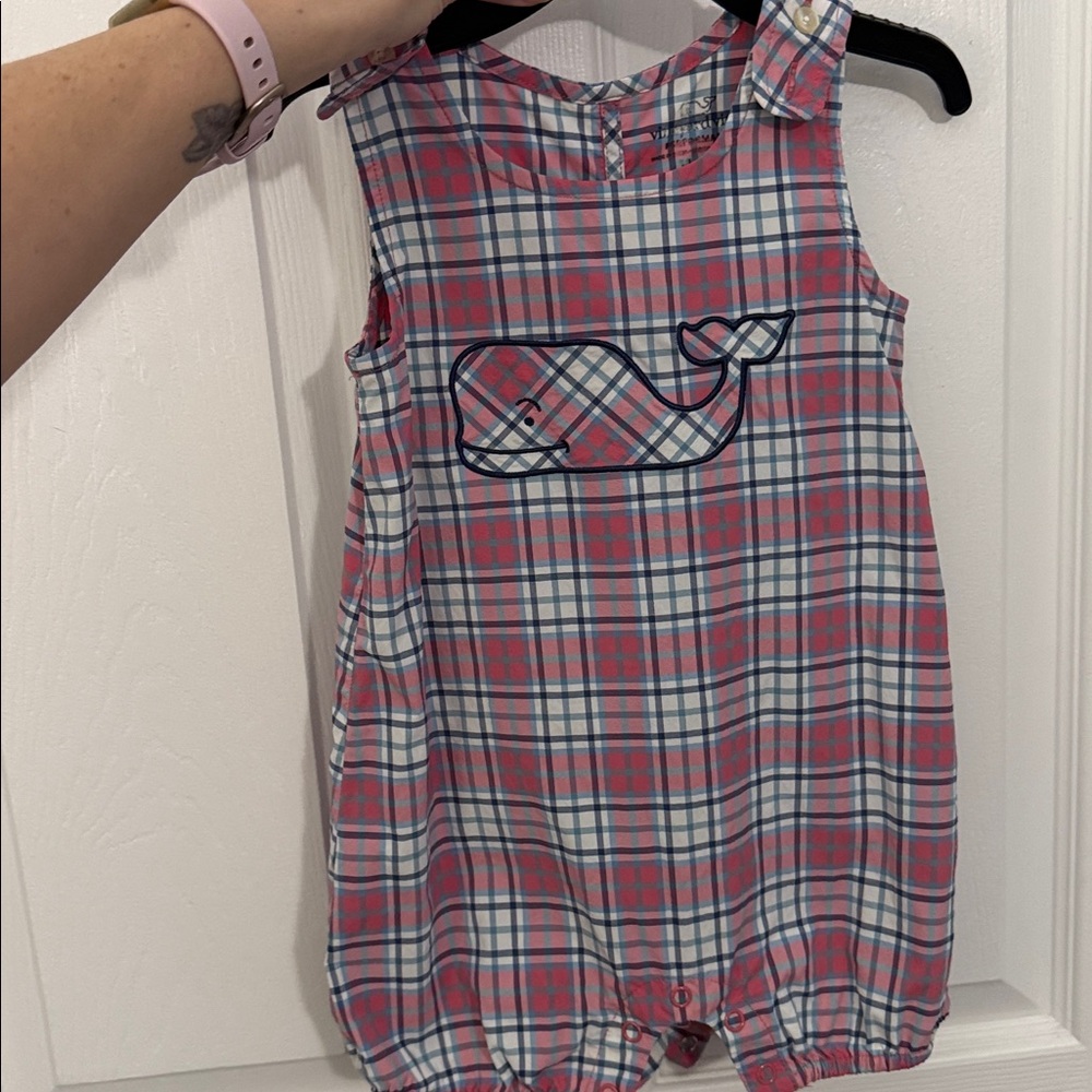 Vineyard Vines Pink and Blue Plaid Baby Romper